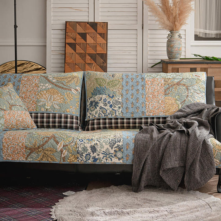 European Floral Cotton Couch Cover Sofa Protective Non-slip | Stornfield