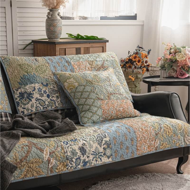 European Floral Cotton Couch Cover Sofa Protective Non-slip | Stornfield