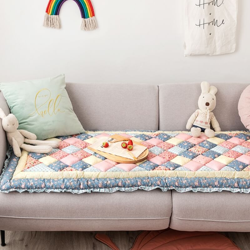 Floral Handmade Pure Cotton Protective Couch Cover, Non-Slip | Stornfield