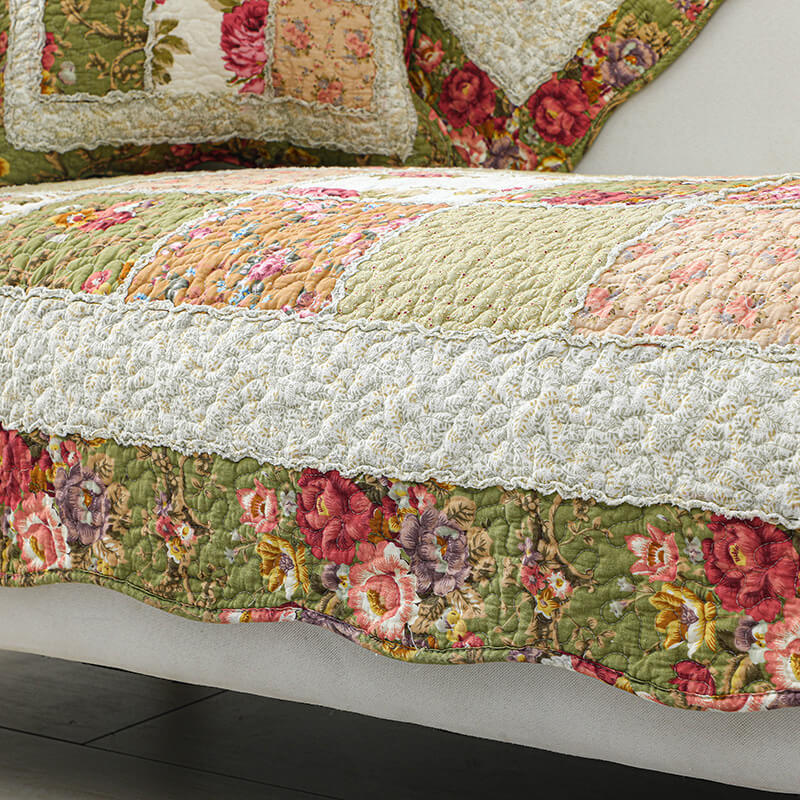 Vintage Flower Plaid Cotton Couch Cover - Soft Eco-Friendly Design | Stornfield