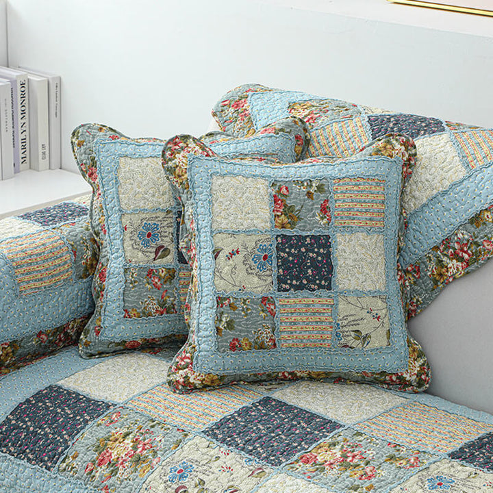 Vintage Flower Plaid Cotton Couch Cover - Soft Eco-Friendly Design | Stornfield