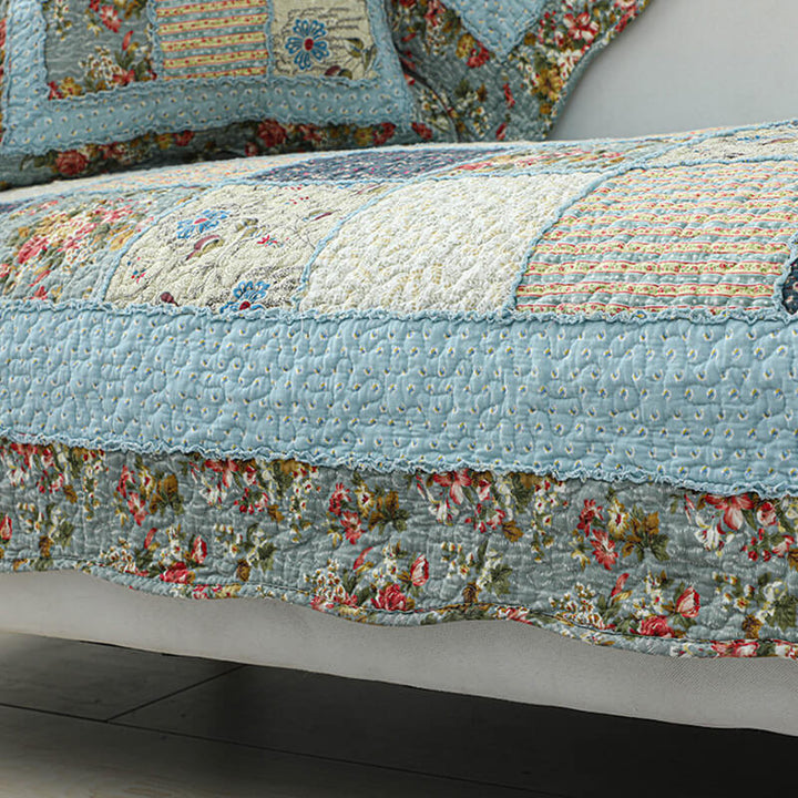 Vintage Flower Plaid Cotton Couch Cover - Soft Eco-Friendly Design | Stornfield