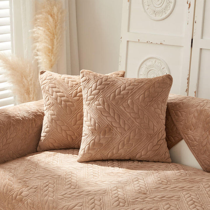 Warm Crystal Velvet Wheat Embroidery Non-Slip Couch Cover | Stornfield