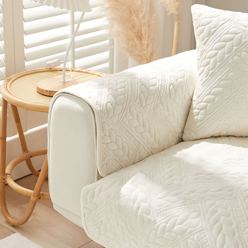 Warm Crystal Velvet Wheat Embroidery Non-Slip Couch Cover | Stornfield
