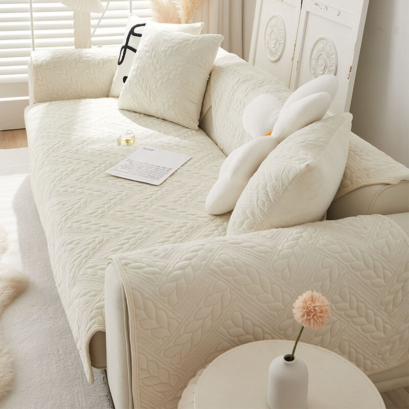 Warm Crystal Velvet Wheat Embroidery Non-Slip Couch Cover | Stornfield