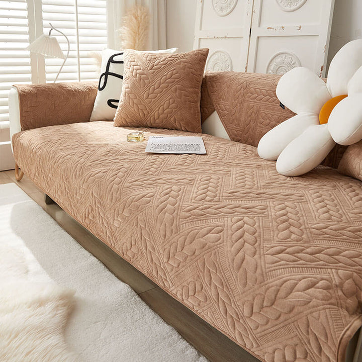 Warm Crystal Velvet Wheat Embroidery Non-Slip Couch Cover | Stornfield