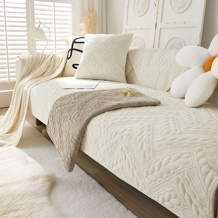 Warm Crystal Velvet Wheat Embroidery Non-Slip Couch Cover | Stornfield