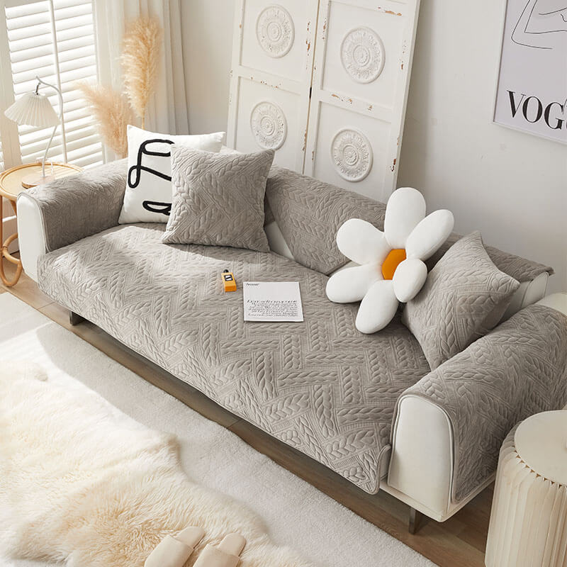 Warm Crystal Velvet Wheat Embroidery Non-Slip Couch Cover | Stornfield