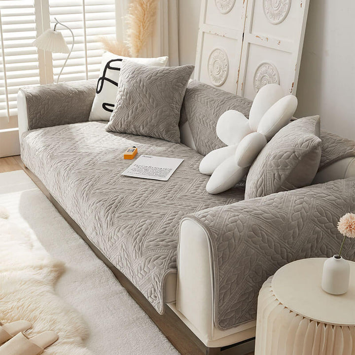 Warm Crystal Velvet Wheat Embroidery Non-Slip Couch Cover | Stornfield