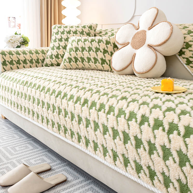 Houndstooth Plush Mat Furniture Protection Anti-Slip Cover | Stornfield