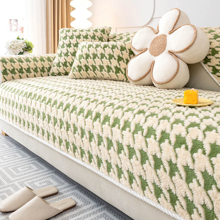 Houndstooth Plush Mat Furniture Protection Anti-Slip Cover | Stornfield