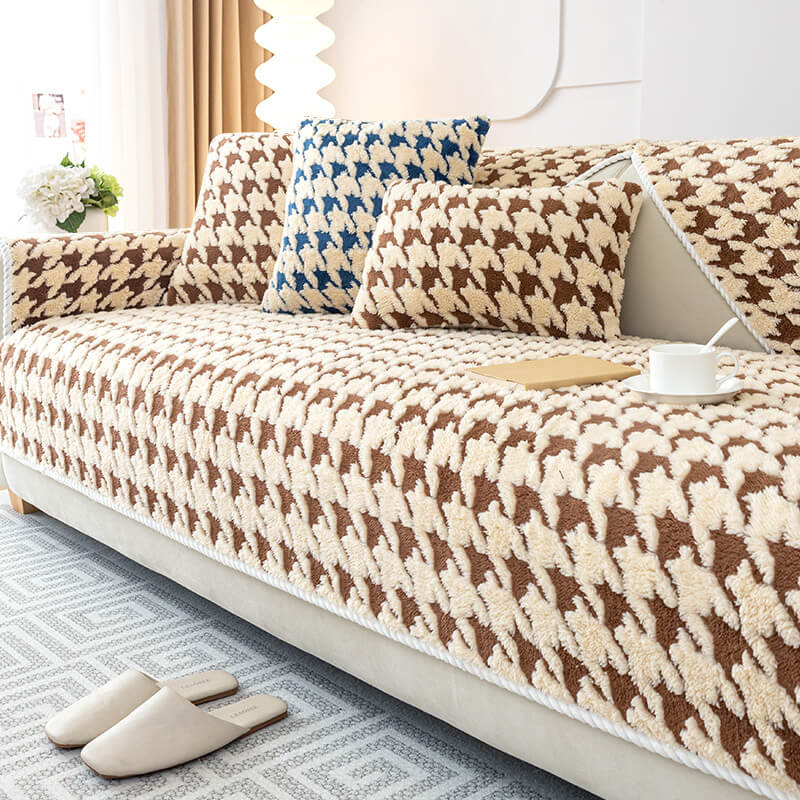 Houndstooth Plush Mat Furniture Protection Anti-Slip Cover | Stornfield