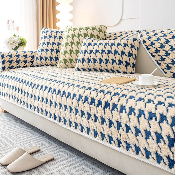 Houndstooth Plush Mat Furniture Protection Anti-Slip Cover | Stornfield