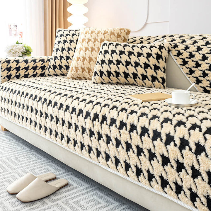 Houndstooth Plush Mat Furniture Protection Anti-Slip Cover | Stornfield