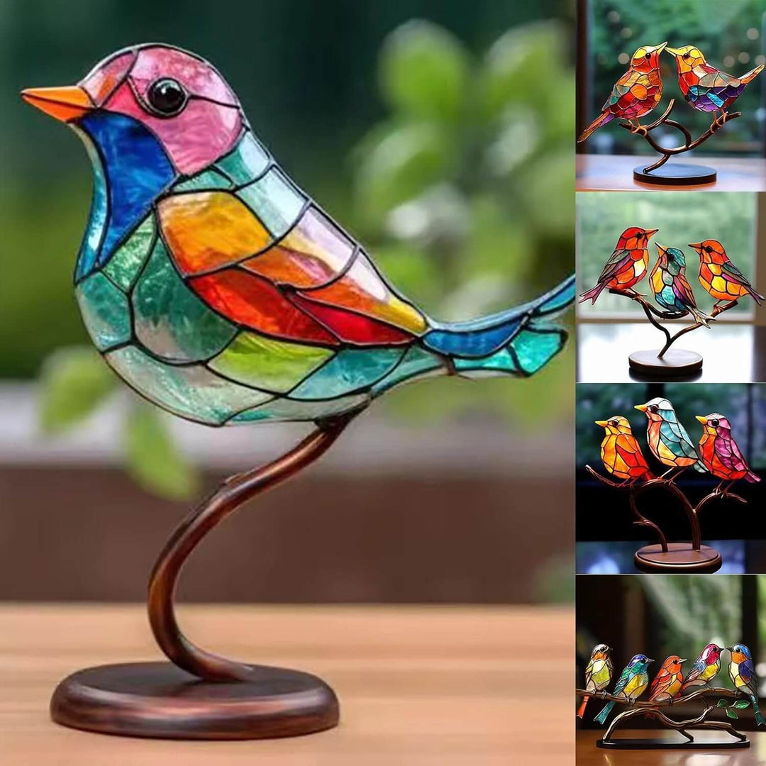 ElegantAviary | Colorful Birds on Branches Stornfield Desktop Ornaments