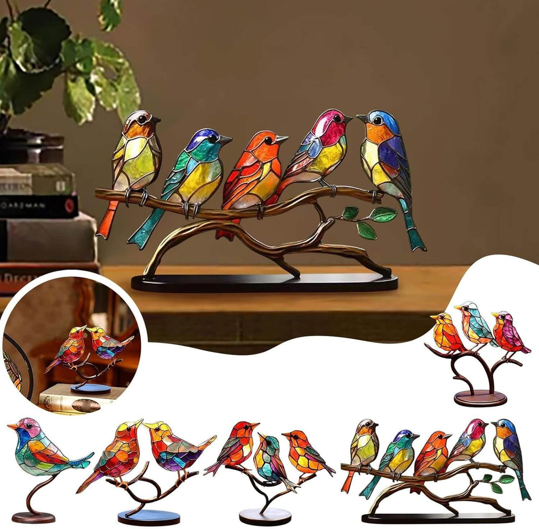 ElegantAviary | Colorful Birds on Branches Stornfield Desktop Ornaments