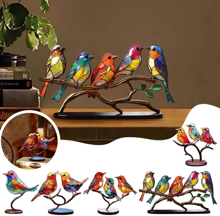 ElegantAviary | Colorful Birds on Branches Stornfield Desktop Ornaments