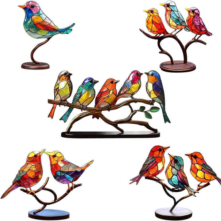 ElegantAviary | Colorful Birds on Branches Stornfield Desktop Ornaments