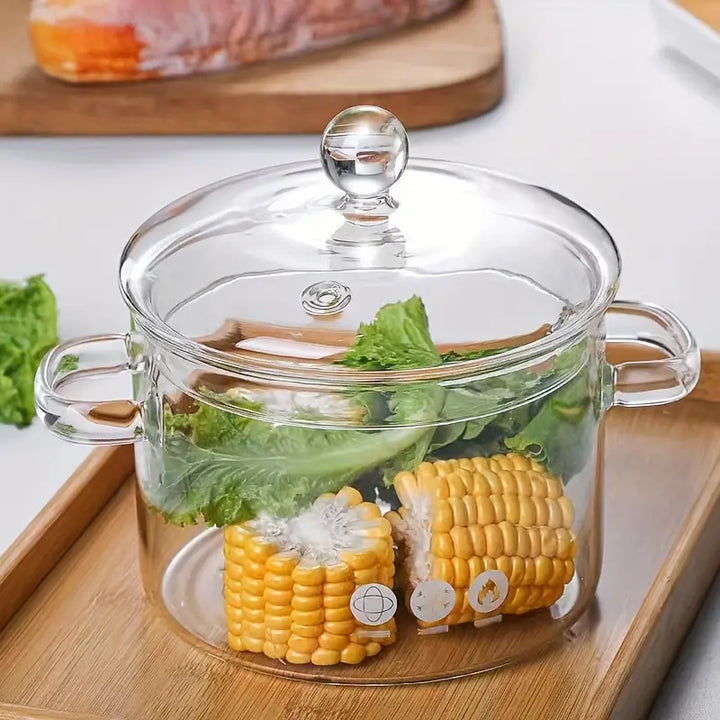 KookZicht Glasso – Transparent Glass Cooking Pot with Handles (1360 ml) | Stornfield
