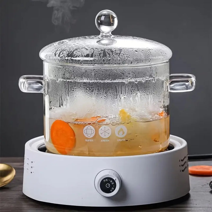 KookZicht Glasso – Transparent Glass Cooking Pot with Handles (1360 ml) | Stornfield