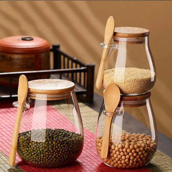 Glass Food Storage Jar with Airtight Wooden Lid and Spoon Holder | Stornfield