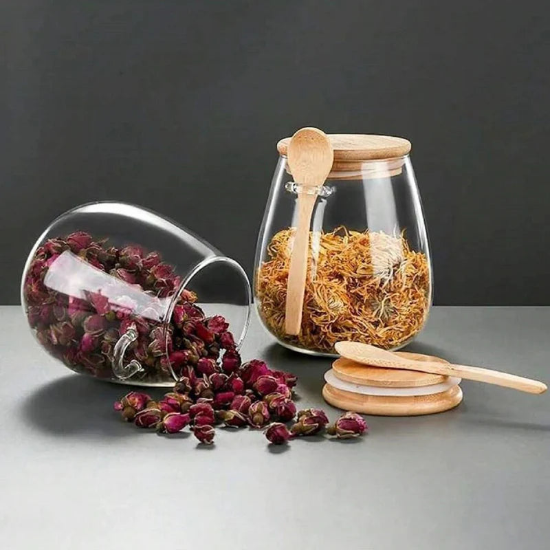 Glass Food Storage Jar with Airtight Wooden Lid and Spoon Holder | Stornfield