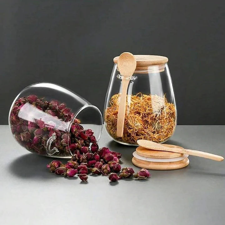 Glass Food Storage Jar with Airtight Wooden Lid and Spoon Holder | Stornfield
