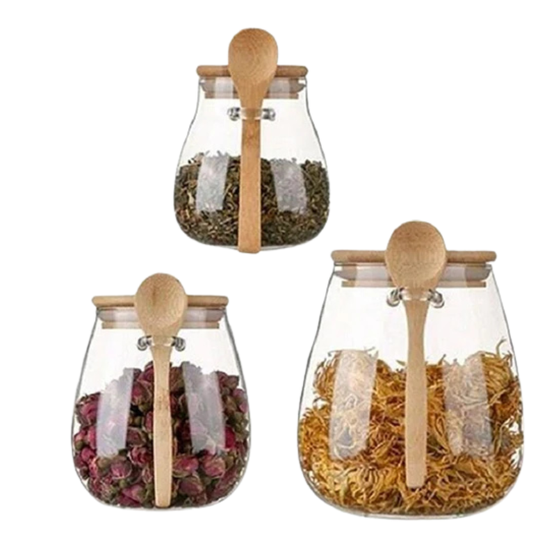 Glass Food Storage Jar with Airtight Wooden Lid and Spoon Holder | Stornfield
