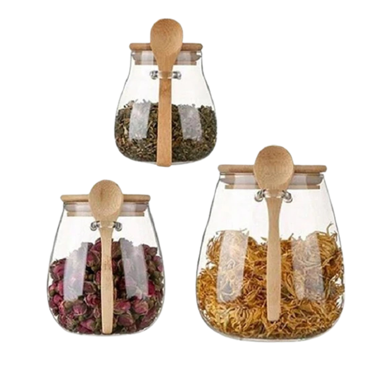 Glass Food Storage Jar with Airtight Wooden Lid and Spoon Holder | Stornfield