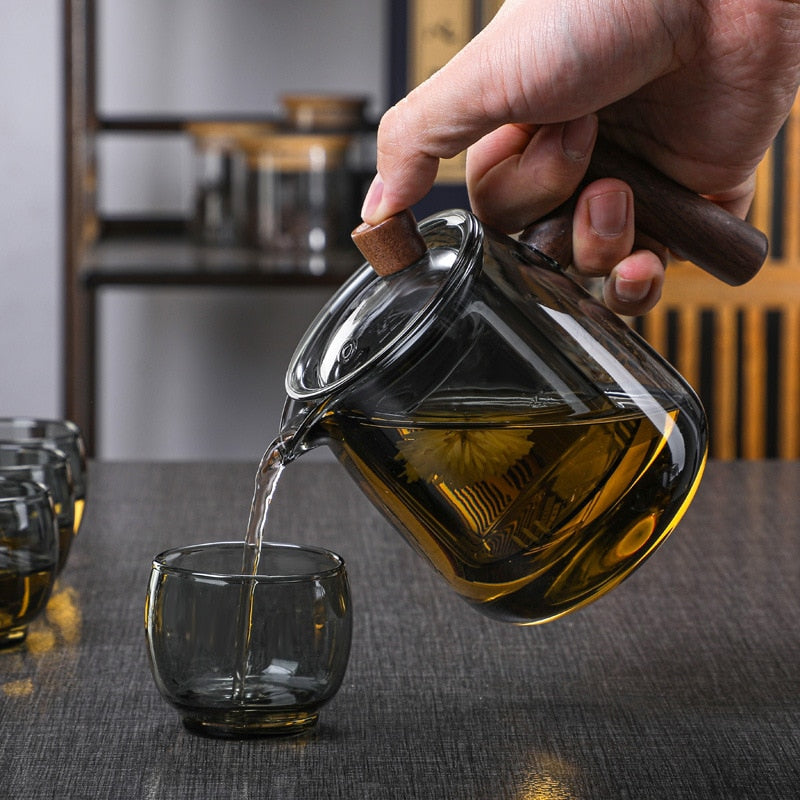 Glass Teapot Wood Handle Tea Ceremony Transparent Set Cup | Stornfield