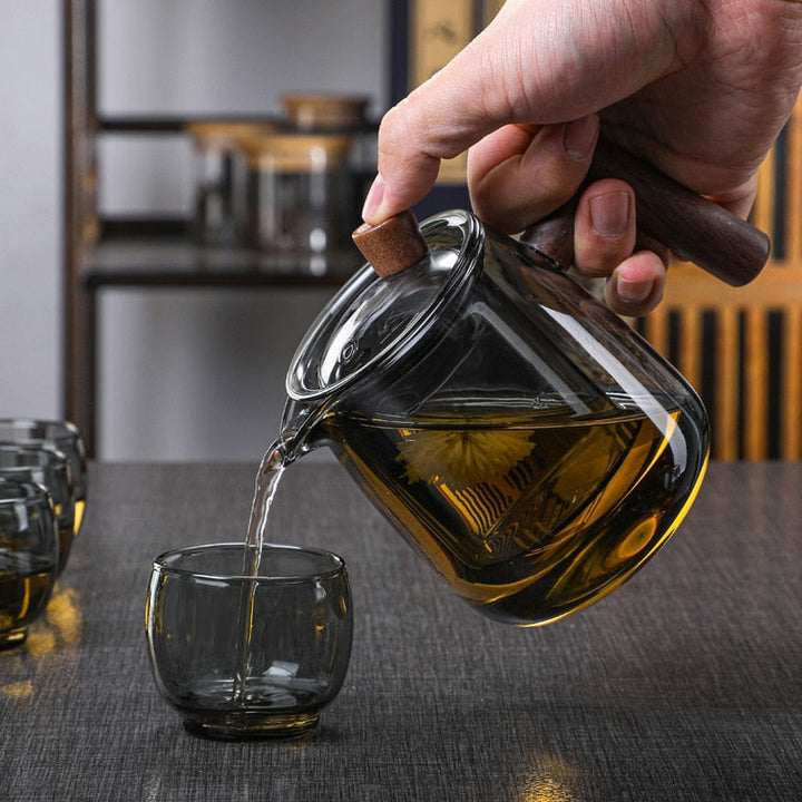 Glass Teapot Wood Handle Tea Ceremony Transparent Set Cup | Stornfield