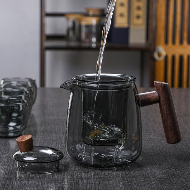 Glass Teapot Wood Handle Tea Ceremony Transparent Set Cup | Stornfield