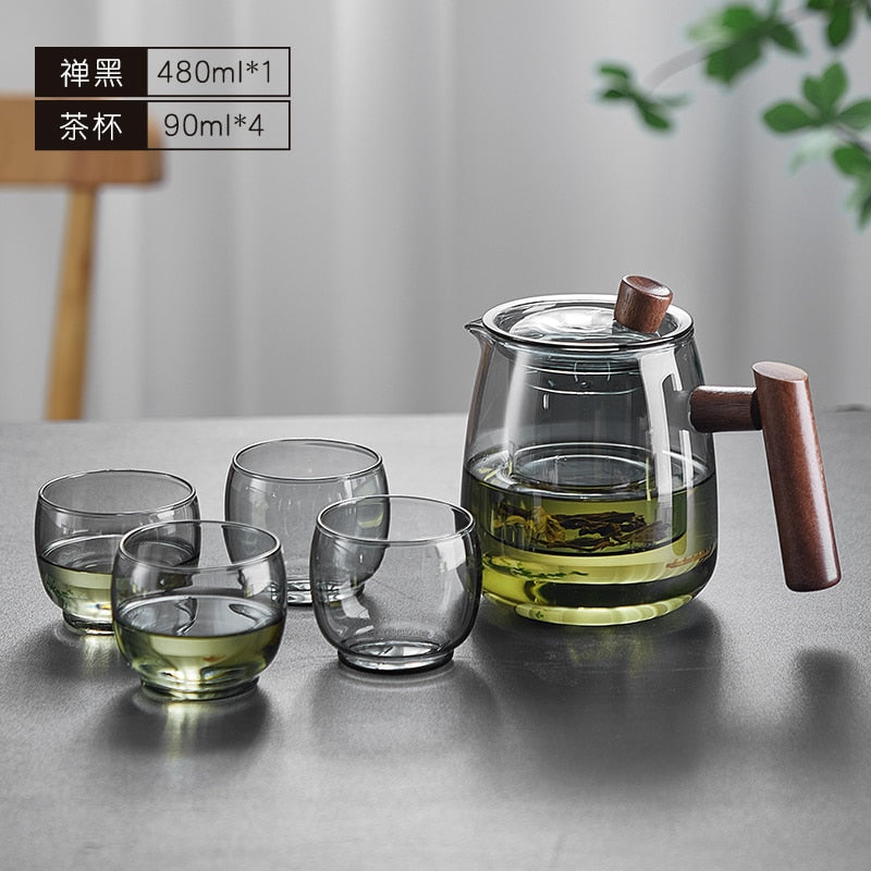 Glass Teapot Wood Handle Tea Ceremony Transparent Set Cup | Stornfield