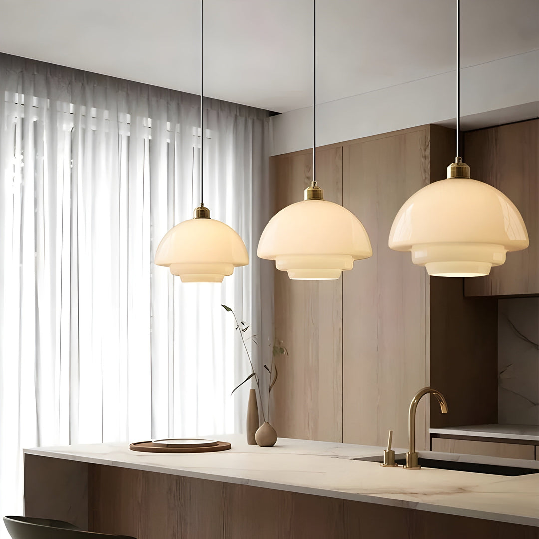 AuraBeam Light – Minimalist Ivory Colored LED Pendant Lamp made of Glass | Stornfield