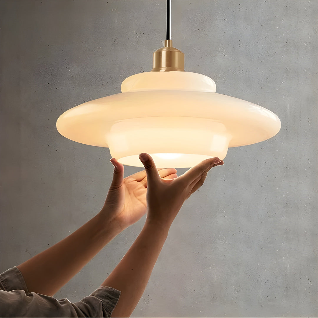 AuraBeam Light – Minimalist Ivory Colored LED Pendant Lamp made of Glass | Stornfield