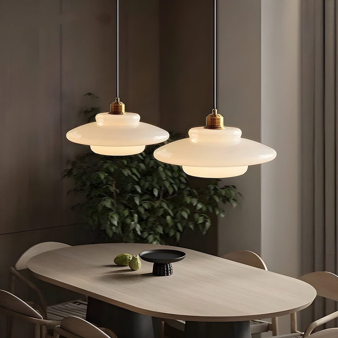 AuraBeam Light – Minimalist Ivory Colored LED Pendant Lamp made of Glass | Stornfield