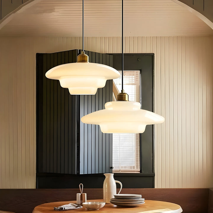 AuraBeam Light – Minimalist Ivory Colored LED Pendant Lamp made of Glass | Stornfield