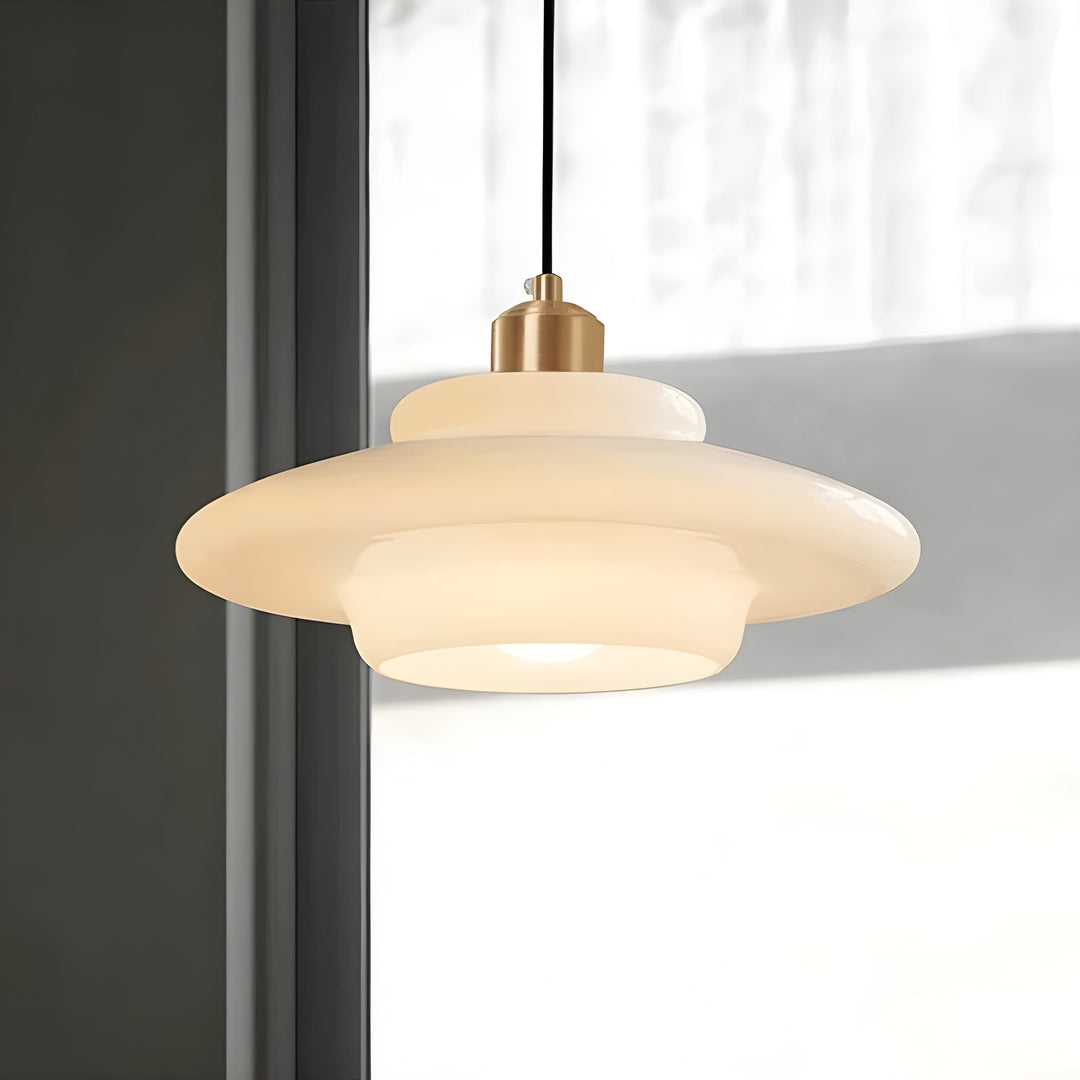 AuraBeam Light – Minimalist Ivory Colored LED Pendant Lamp made of Glass | Stornfield