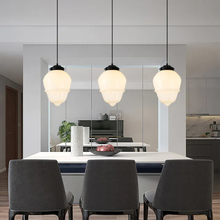 Vintage Geometric Hanging Lamp made of Matte Glass – Retro Pendant Light for Dining Room | Stornfield