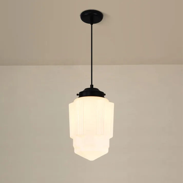 Vintage Geometric Hanging Lamp made of Matte Glass – Retro Pendant Light for Dining Room | Stornfield