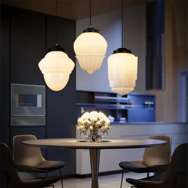 Vintage Geometric Hanging Lamp made of Matte Glass – Retro Pendant Light for Dining Room | Stornfield