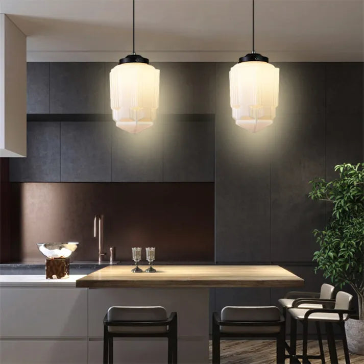 Vintage Geometric Hanging Lamp made of Matte Glass – Retro Pendant Light for Dining Room | Stornfield
