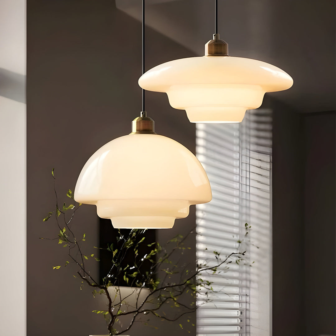 AuraBeam Light – Minimalist Ivory Colored LED Pendant Lamp made of Glass | Stornfield