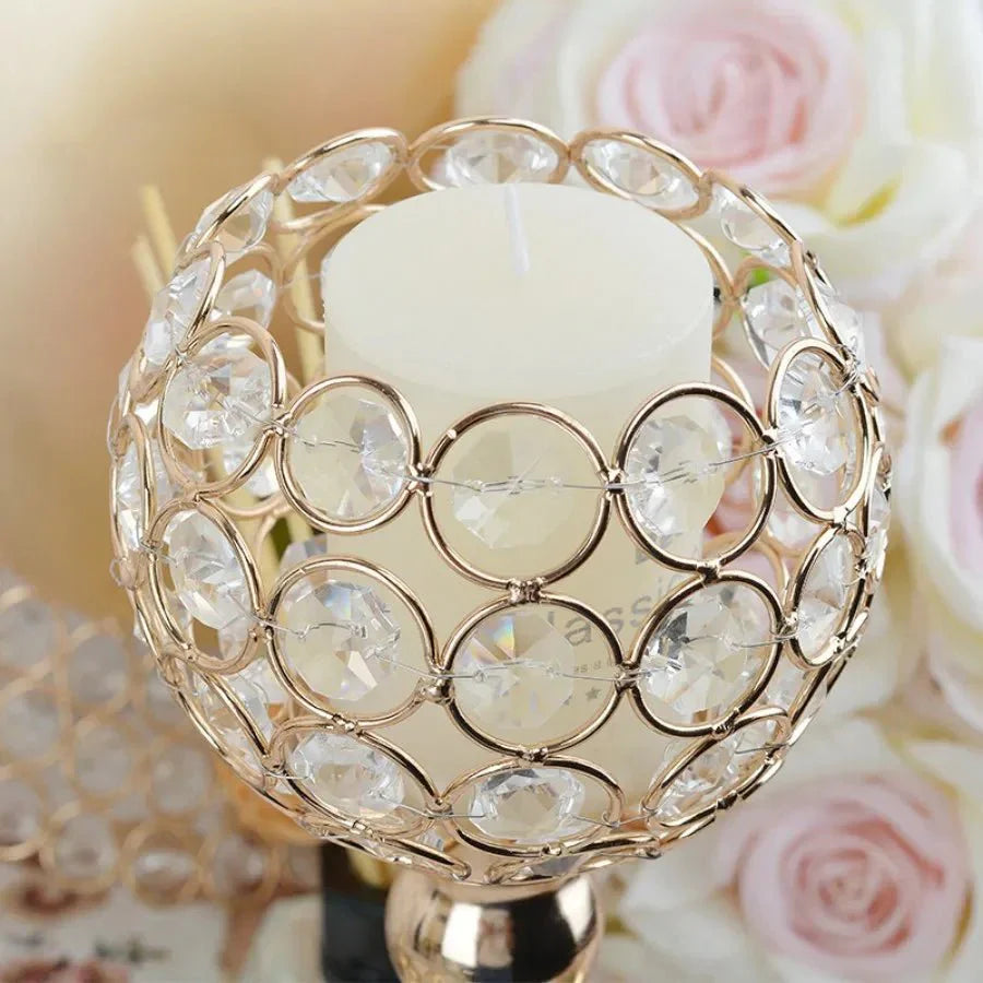 Golden Crystal Flower Shape Candlestick Holder Set - Metal Classic Design | Stornfield