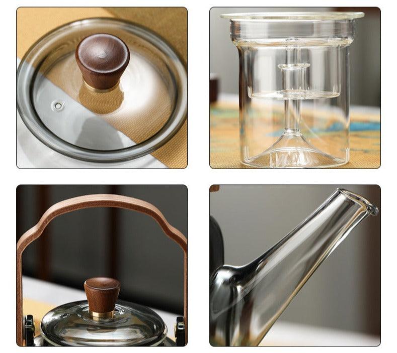 Elegant glass and wood teapot for the perfect preparation of loose tea leaves | Stornfield