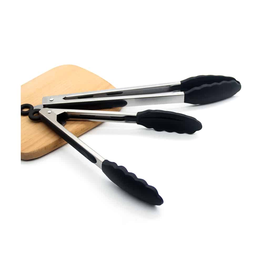 Silicone and stainless steel grill tongs - 23/30 cm - White / Black | Stornfield