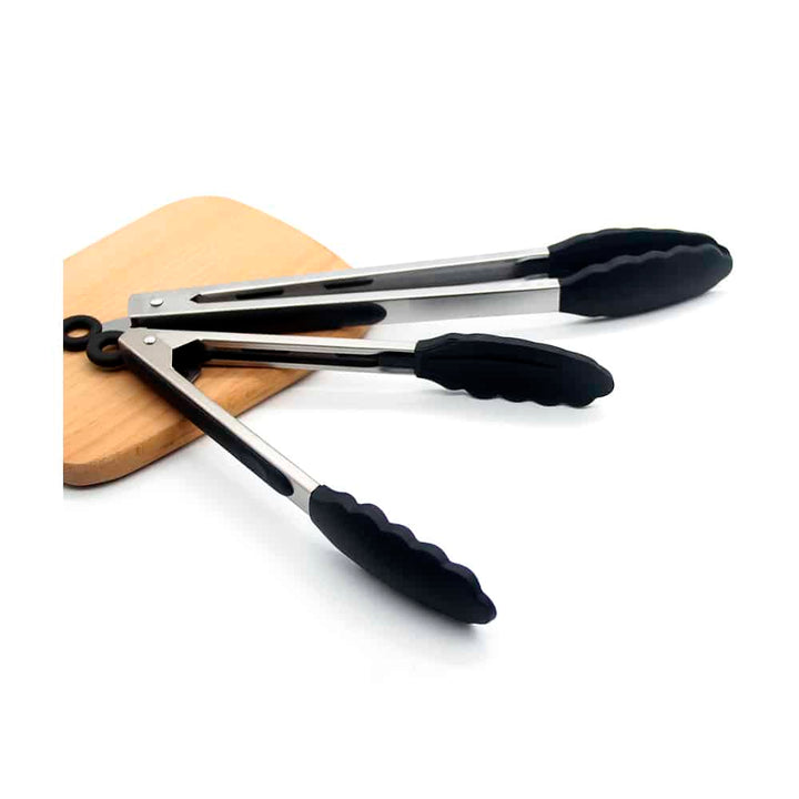 Silicone and stainless steel grill tongs - 23/30 cm - White / Black | Stornfield