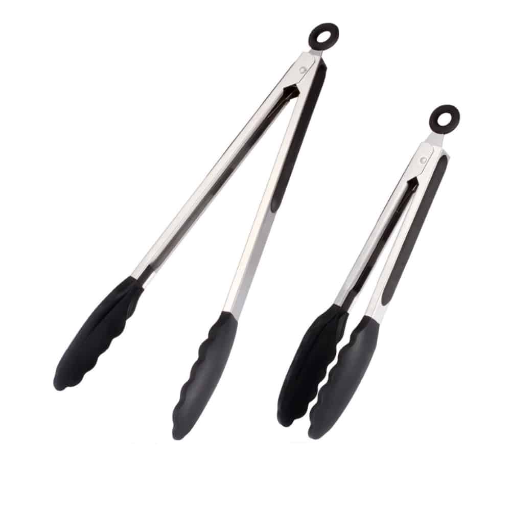 Silicone and stainless steel grill tongs - 23/30 cm - White / Black | Stornfield