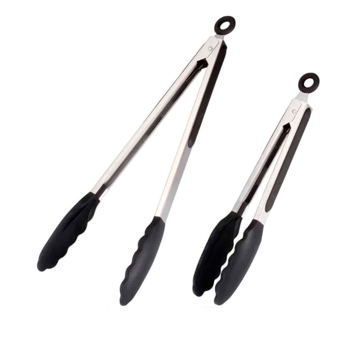 Silicone and stainless steel grill tongs - 23/30 cm - White / Black | Stornfield
