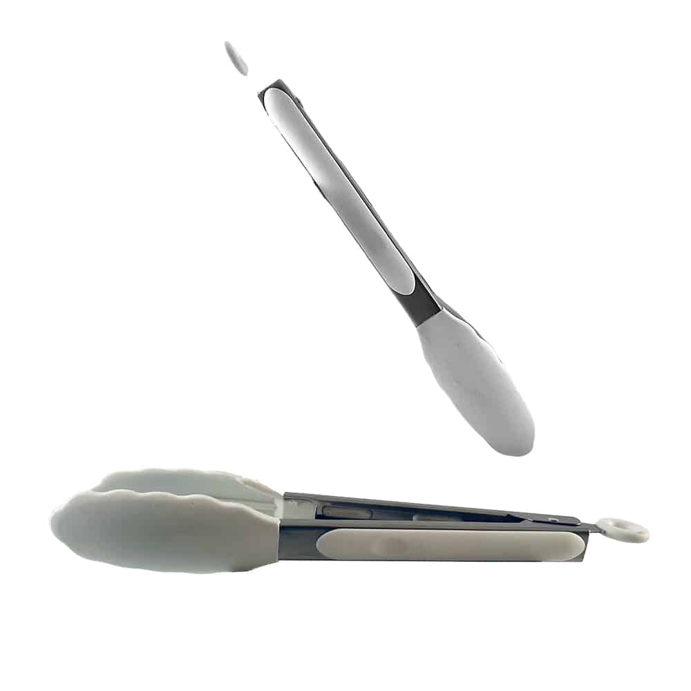 Silicone and stainless steel grill tongs - 23/30 cm - White / Black | Stornfield